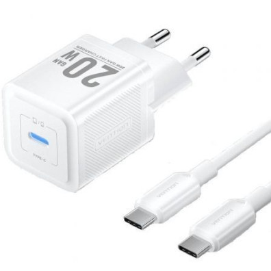 Cargador de Pared GaN Vention TZ-FEPW0-EU-01 con 1xUSB Tipo-C y Cable USB Tipo-C