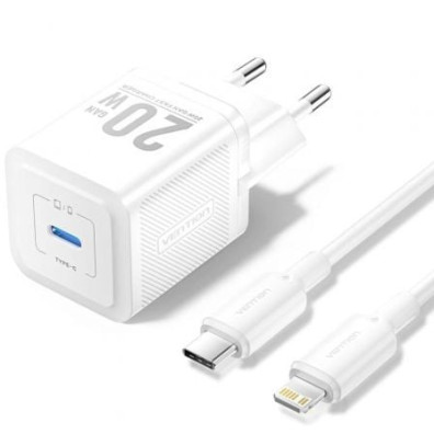 Cargador de Pared GaN Vention TZ-FEPW0-EU-02 con 1xUSB Tipo-C + Cable Lightning