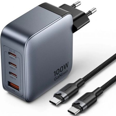 Cargador de Pared GaN Vention con 3xUSB Tipo-C/1xUSB