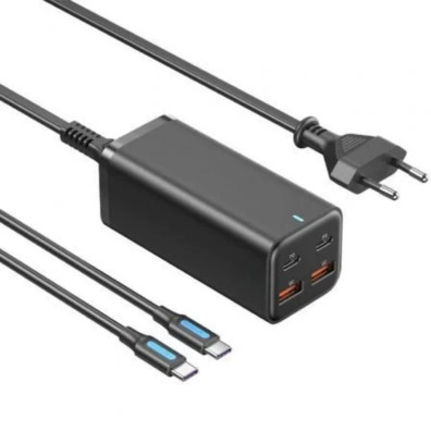 Cargador de Pared Vention Negro 100W 2xUSB-C + 2xUSB-A con Cable USB-C