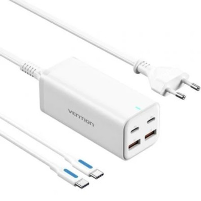 CARGADOR PARED 100W Vention BLANCO - 2xUSB-C + CABLE USB-C/ 2xUSB-A