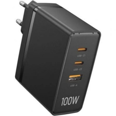 Cargador de Pared Negro Vention 100W con 2xUSB-C/USB-A