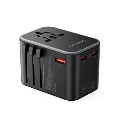 Cargador Pared Universal Vention 65W Negro Toma de Corriente USB-C/USB-A