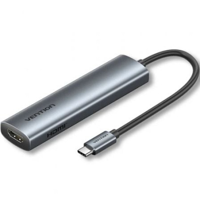 Docking USB Tipo-C Vention TGLHB/ 1xUSB Tipo-C/ 2xUSB/ 1xHDMI 4K/ 1xUSB Tipo-C PD - Gris