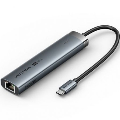 Docking USB Tipo-C Vention - 1xUSB Tipo-C 3.2, 2xUSB, 1xHDMI 4K, 1xRJ45, 1xUSB Tipo-C PD