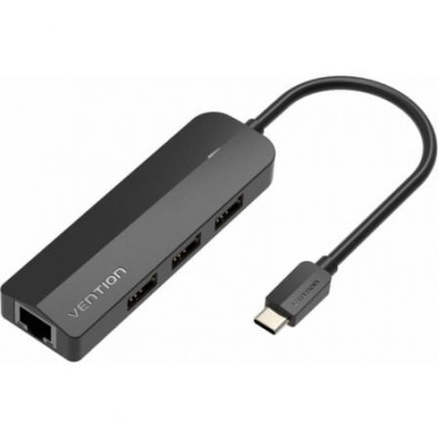 Hub USB Tipo-C Vention - 3 Puertos USB y 1 Puerto RJ45