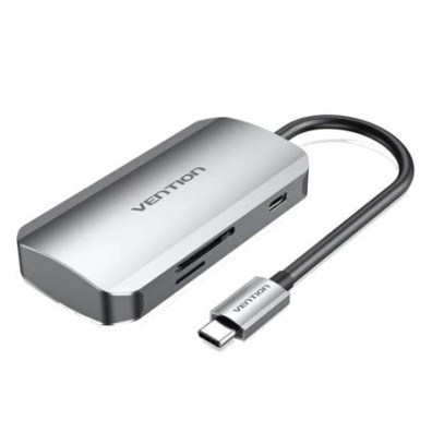 Docking USB Tipo-C Vention TNHHB con 3xUSB, 1xUSB Tipo-C PD y 1xLector Tarjetas SD/MicroSD