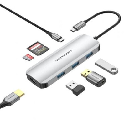 Docking USB Tipo-C Vention TOJHB/ 1xHDMI 4K/ 3xUSB/ 1xUSB Tipo-C/ 1xLector Tarjetas