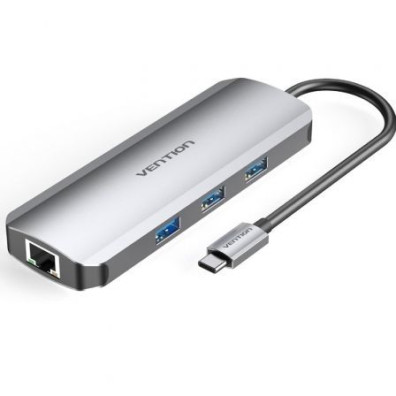 Docking USB Tipo-C Vention TOKHB/ 1xHDMI 4K/ 3xUSB/ 1xUSB Tipo-C PD/ 1xRJ45/ 1xLector Tarjetas SD y MicroSD