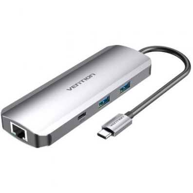 Docking USB Tipo-C Vention TOMHB con HDMI 4K, 2xUSB, USB Tipo-C PD, RJ45, Lector SD y MicroSD, Jack 3.5