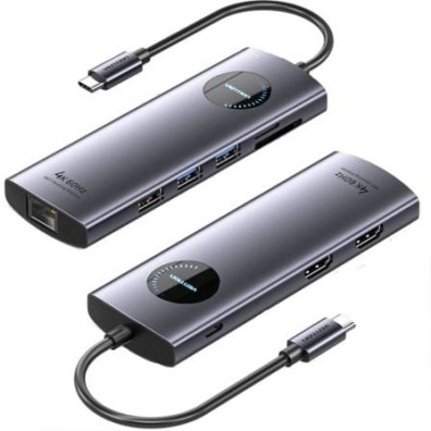 Docking USB Tipo-C Vention TQVHB con 2xHDMI 4K, 3xUSB, 1xRJ45, 1xLector de Tarjetas y 1xUSB Tipo-C PD