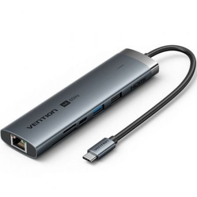 Docking USB Tipo-C Vention con RJ45, 2xUSB, HDMI, USB Tipo-C PD y Lector de Tarjetas