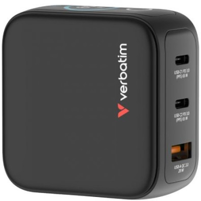 Cargador de Pared Universal GaN para Viaje Verbatim Mini GaN Charger Con Pantalla/ 2xUSB Tipo-C/ 1xUSB