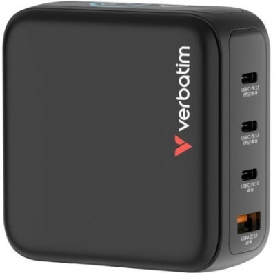 Cargador de Pared Verbatim Mini GaN Charger para Viaje con Pantalla/ 3xUSB Tipo-C/ 1xUSB