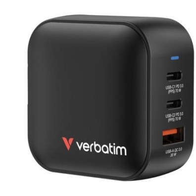 Cargador de Pared Universal Verbatim Mini GaN Wall Charger para Viaje - 2xUSB Tipo-C/ 1xUSB