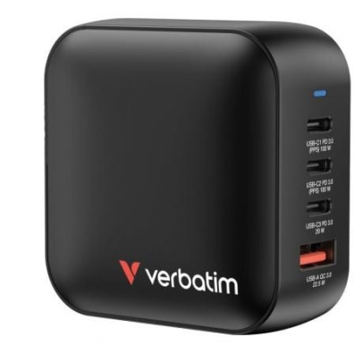 Cargador de Pared Universal GaN Verbatim Mini para Viaje con 3xUSB Tipo-C y 1xUSB
