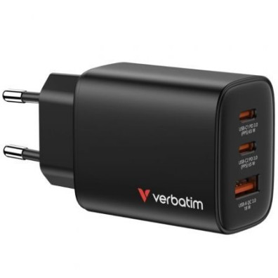 Cargador de Pared GaN Verbatim Essentials con 2xUSB Tipo-C y 1xUSB