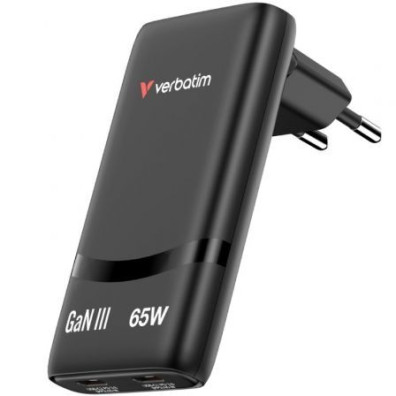 Cargador de Pared GaN Verbatim Fold 'n' Go con 2xUSB Tipo-C