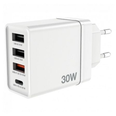 Cargador de Pared GaN Verbatim CHR-30EU2/ 1xUSB Tipo-C/ 3xUSB - 30W