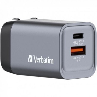 Cargador de Pared Universal GaN Verbatim GNC-35 para Viaje con 1xUSB Tipo-C/ 1xUSB
