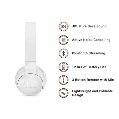Auriculares Bluetooth JBL T600BTNC White