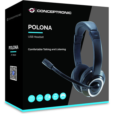 Auriculares con Micrófono Conceptronic Polona 01B Negro