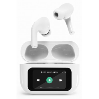Auriculares Gembird TWS-LCD-ANC-01-W Bluetooth 5.3 con Cancelación Activa de Ruido y Estuche con Pantalla LCD