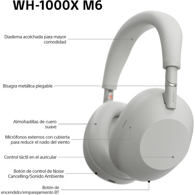 Auriculares Inalámbricos Sony WH-1000XM6 – Bluetooth, ANC - Plata