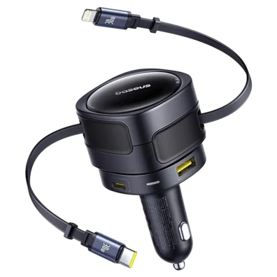 Cargador de Coche Baseus Enjoyment Max 90W con cables USB-C+Lightning y puertos USB-A+USB-C
