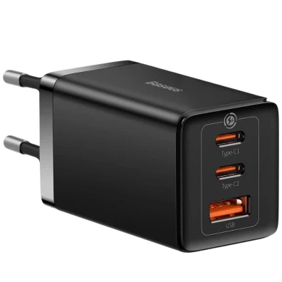 Cargador de Pared Baseus GaN5 Pro 65W con 2xUSB-C y 1xUSB-A en Color Negro