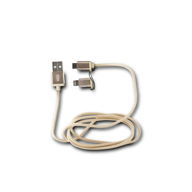 CABLE DATOS Y CARGA METAL KSIX 2 EN 1 MICRO USB CON ADAPTADOR LIGHTNING METALIZADO Oro