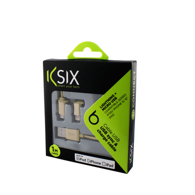 CABLE DATOS Y CARGA METAL KSIX 2 EN 1 MICRO USB CON ADAPTADOR LIGHTNING METALIZADO Oro