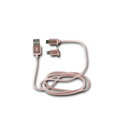 CABLE DATOS Y CARGA METAL KSIX 2 EN 1 MICRO USB CON ADAPTADOR LIGHTNING METALIZADO Oro Rosa