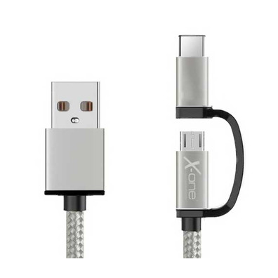 Cable Micro USB + Adaptador USB Tipo C X-One - Plata