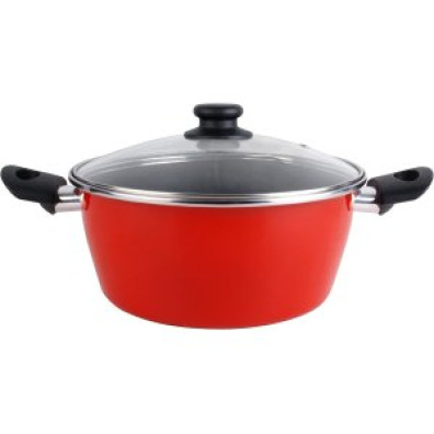 Cacerola con Tapa de Cristal Magefesa K2 Rojo 16 Acero Antiadherente Inoxidable