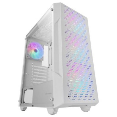 CAJA ATX Mars Gaming MCGEO Blanco Frontal Malla Geométrica RGB 4x120mm FRGB Rainbow