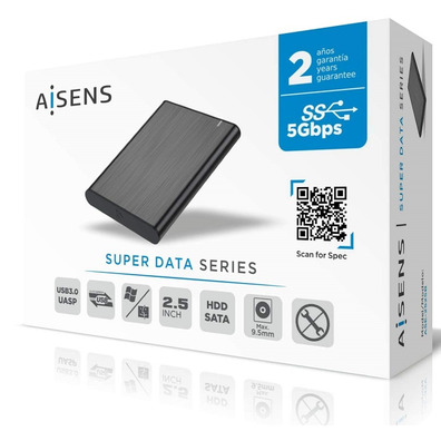 Caja Externa 2.5'' USB 3.1 SATA Aisens Aluminio Negro ASE-2525B