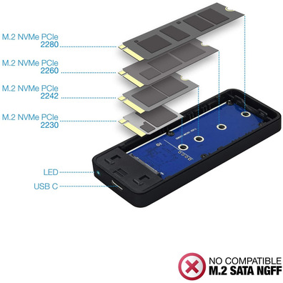Caja Externa SSD M.2 NVMe PCIe TooQ USB-C LED