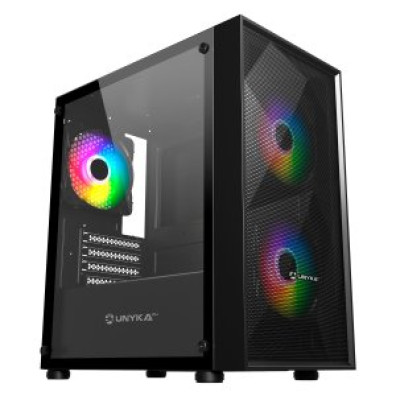 CAJA MICROATX UNYKA MIR B200 BLACK VIDRIO TEMPLADO LATERAL 3VENT ARGB DE140MM 3,5" / 2,5"