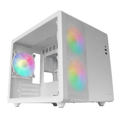 CAJA MICROATX CUBE GAMING MARS GAMING MC400 WHITE FRONTAL MESH DISEÑO CUBE 3xVENTILADORES 120mm RGB