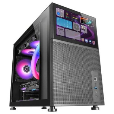 CAJA GAMING MICROATX Mars Gaming MC-LCD Negra con Pantalla IPS 8" Mini HDMI y Ventana de Cristal Lateral