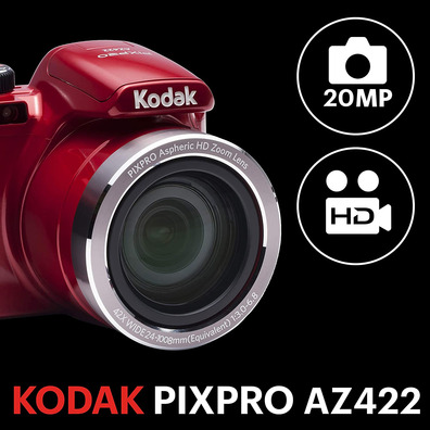Cámara Digital Kodak AZ422 20MP Zoom Óptico 42x Roja