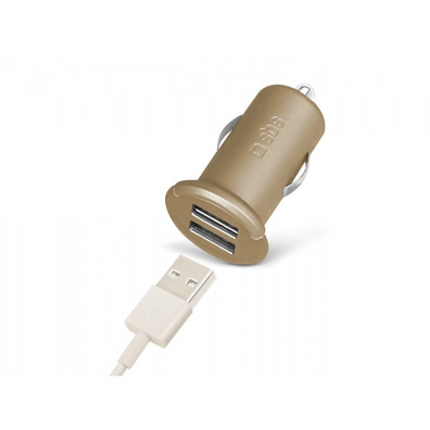 Cargador Coche Gold Collection SBS 2 Puertos USB 2.400 mA Oro