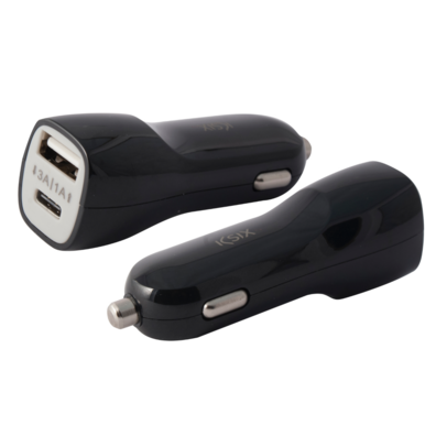 CARGADOR DE COCHE 2 USB KSIX 4A USB + USB TIPO C NEGRO