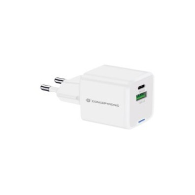 CARGADOR USB GAN CONCEPTRONIC 20W BLANCO 1xUSB-C PD 1xUSB-A