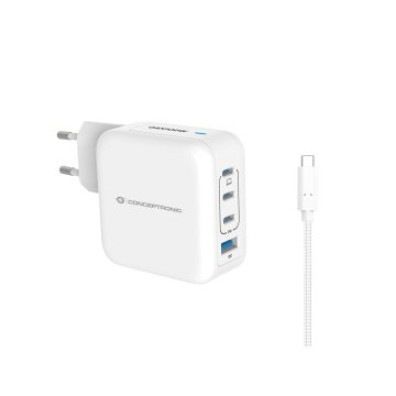 CARGADOR USB-C CONCEPTRONIC 100W PORTÁTIL 3xUSB-C 1xUSB-A QUICKCHARGE 3.0 GaN PPS BLANCO INCLUIDO