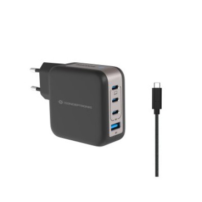 Cargador USB-C Conceptronic 100W con Quickcharge 3.0 y GaN - Incluye Cable Negro