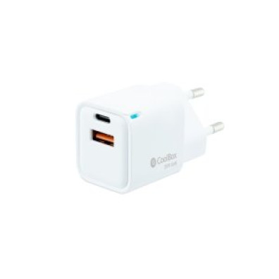 Cargador USB Coolbox GAN COO-CUP-20CA 20W PD 1xUSB-C 1xUSB-A Blanco