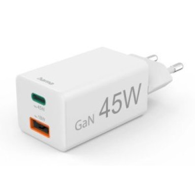 Cargador USB Hama 45W Blanco - Minicargador 1xUSB-C PD 1xUSB-A