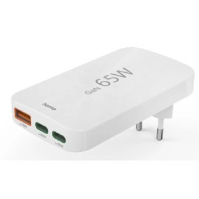 CARGADOR DE PARED HAMA 65W PLEGABLE 2xUSB-C PD 1xUSB-A MINICARGADOR - BLANCO